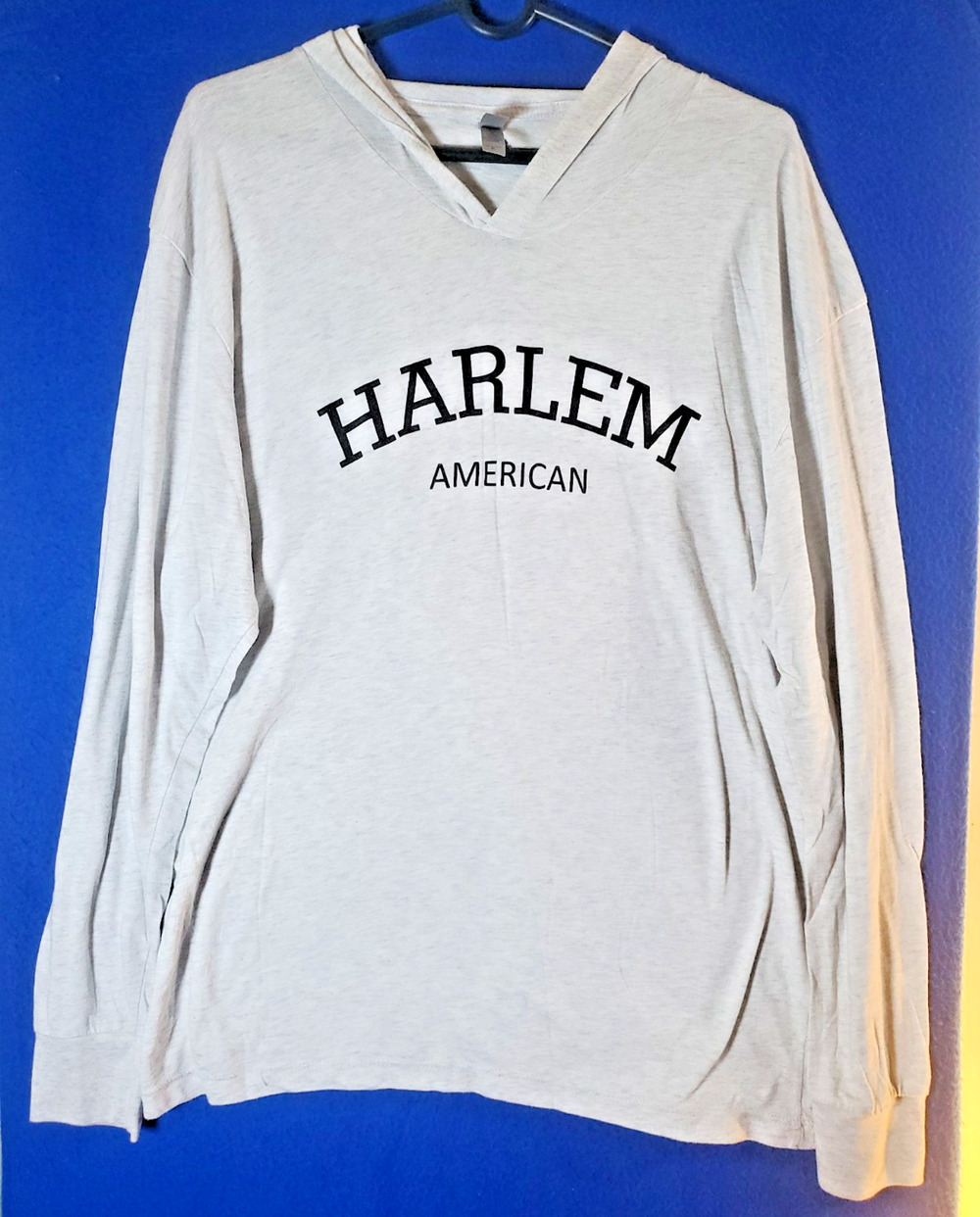 Harlem American Mens XL V Neck Long Sleeve T Shirt Grey Spellout Streetwear